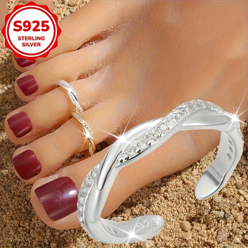 Women's S925 Sterling Silver Wave Cross Open Toe Ring